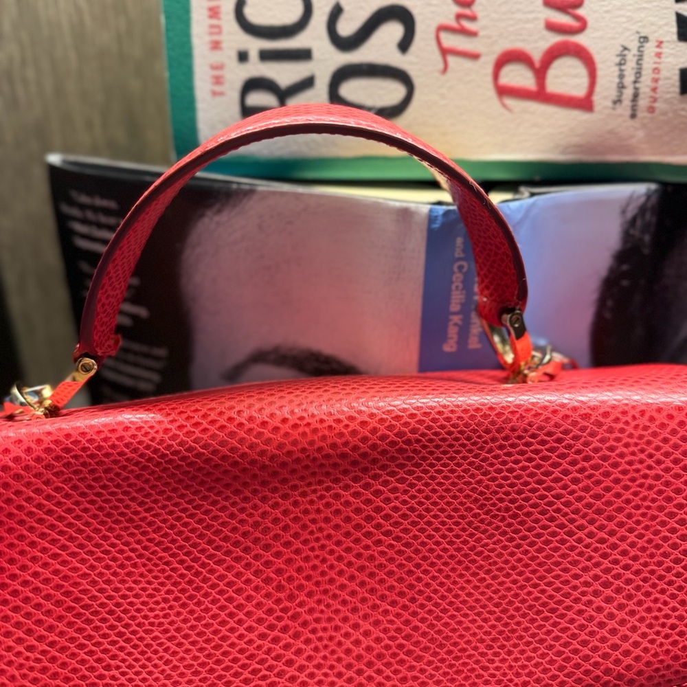 Aspinal of London Coral Red Leather Clutch with Gold-Tone Lock - Picture 5 of 16
